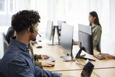 Diverse call center employees at work