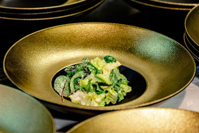 High angle view of food in bowl on table