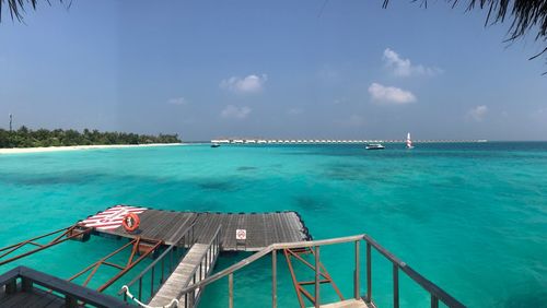 Scenic view of sea against blue sky