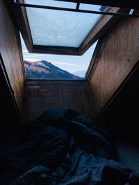 High angle view of blanket on window