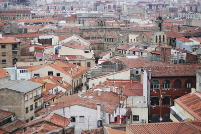 High angle view of buildings in city