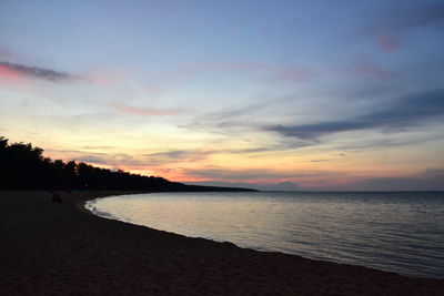 Scenic view of beach against sky during sunset