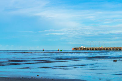 Scenic view of sea against blue sky