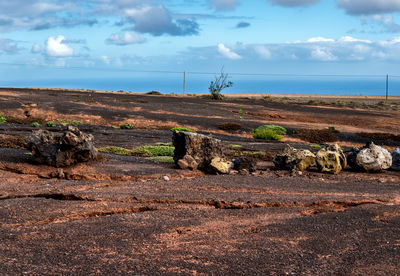 Scenic view of land on field against sky