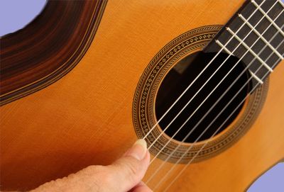 Cropped hand playing guitar