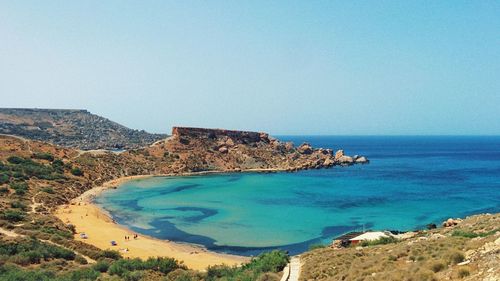 Scenic view of sea against blue sky