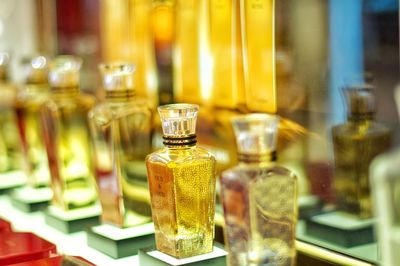 Close-up of glass bottle on table