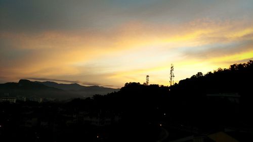 Scenic view of mountains against sky at sunset