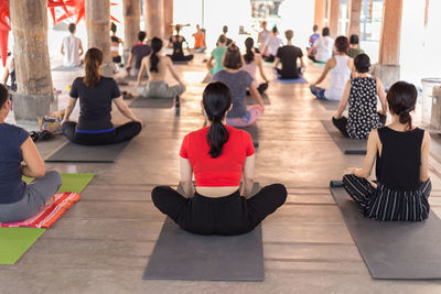 Woman doing yoga in studio