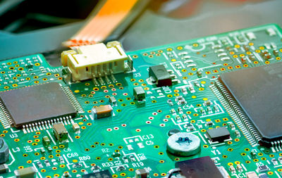 Close-up of circuit board on table