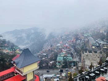 High angle view of buildings in city