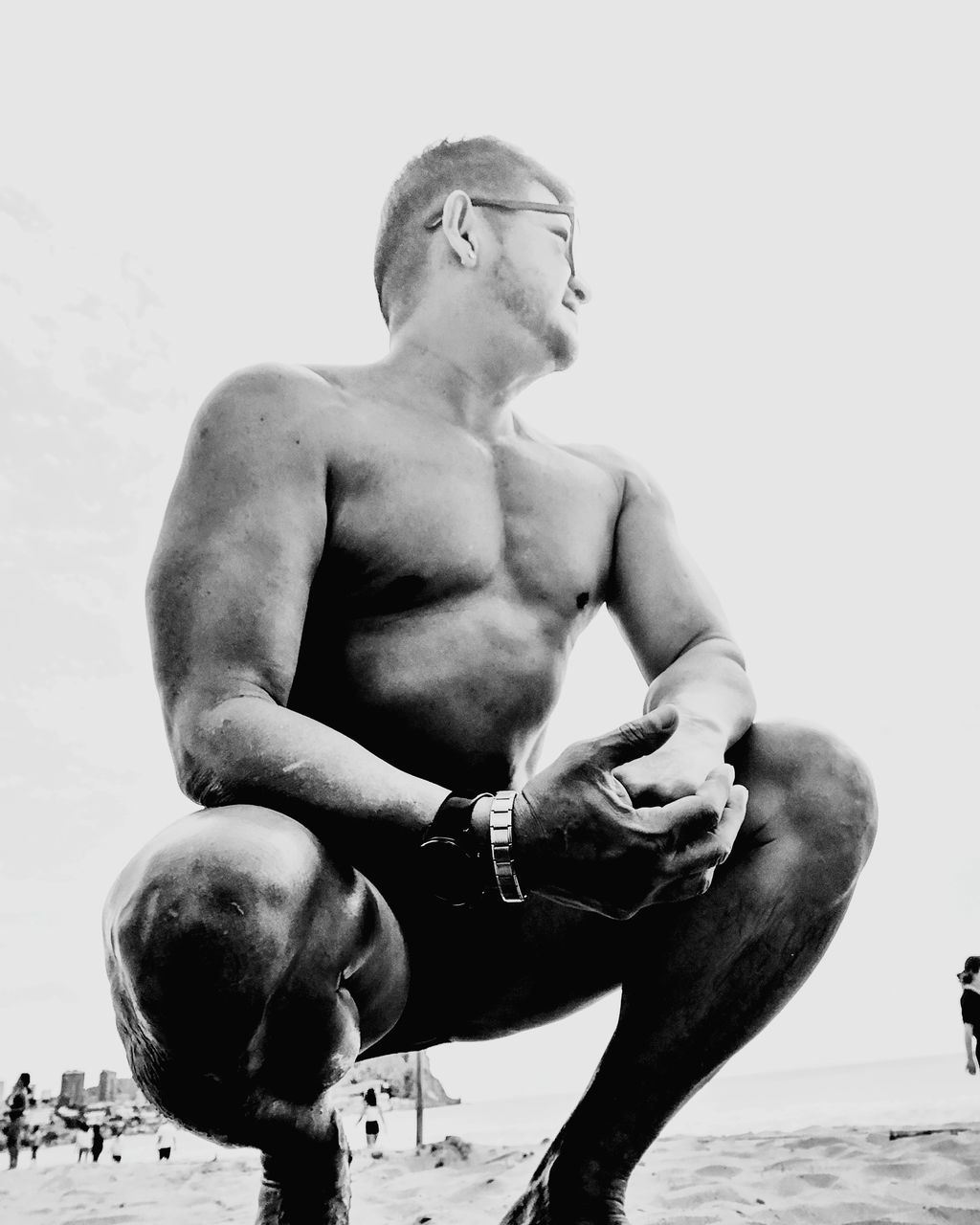 black and white, muscular build, adult, sports, men, strength, athlete, one person, lifestyles, monochrome photography, exercising, monochrome, sitting, physical fitness, vitality, young adult, wellbeing, full length, bodybuilding, person, sports training, leisure activity, player