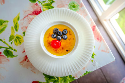 High angle view of breakfast on table