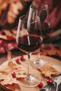 Close-up of wineglass on table