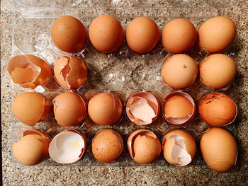 High angle view of eggs in container