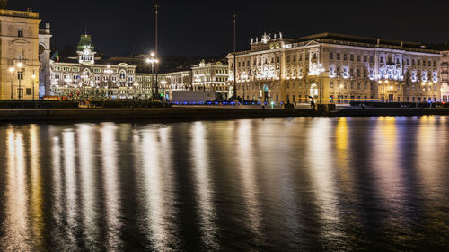 Skyline of trieste. atmospheric light at night. italy