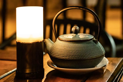 Close-up of tea cup on table in restaurant