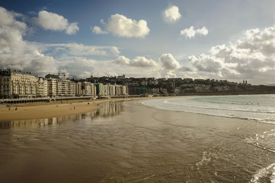 Panoramic view of beach against sky in city