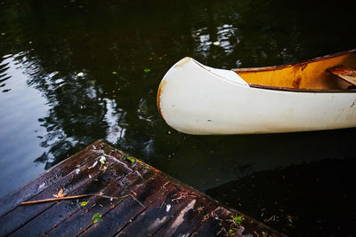 High angle view of boat floating on lake