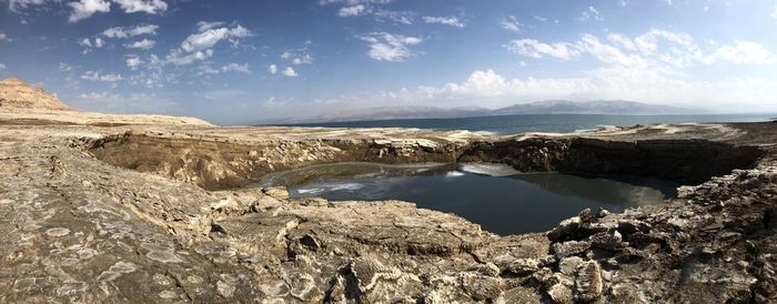 Panoramic view of rocks against sky