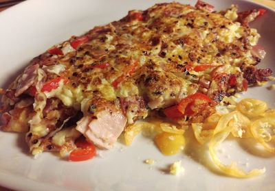 Close-up of served food in plate