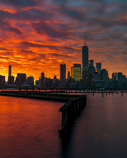 View of city at sunset