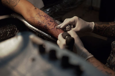 High angle view of woman holding hands