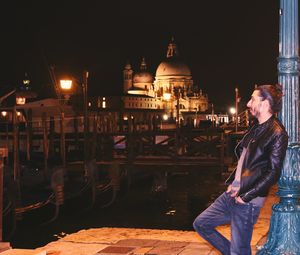 View of a city lit up at night