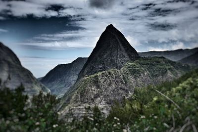 View of mountain against cloudy sky