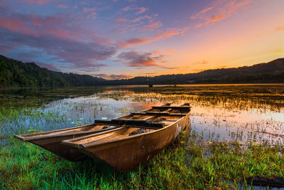 Scenic view of lake against sky during sunset