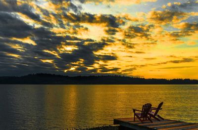 Scenic view of lake against sky during sunset