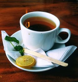 Tea cup on table