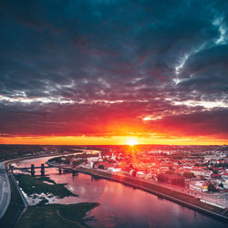 High angle view of river against sky during sunset