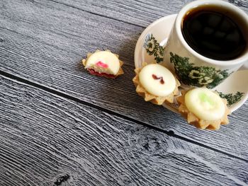 High angle view of tea on table