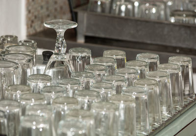 Close-up of glasses on table