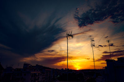 Low angle view of silhouette buildings against sky during sunset