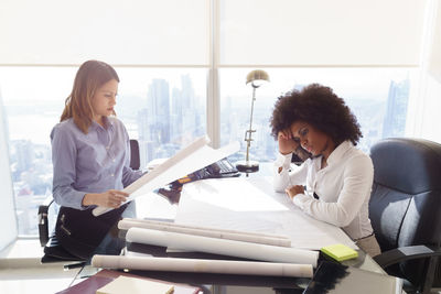 Woman working on table