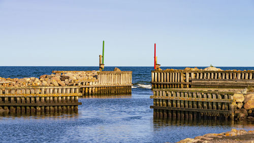 Panoramic view of sea against clear sky