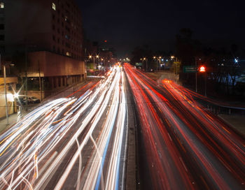 Light trails on road at night