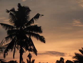 Low angle view of silhouette palm tree against romantic sky