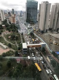 High angle view of street amidst buildings in city