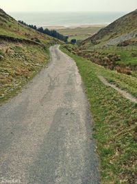 Dirt road passing through field