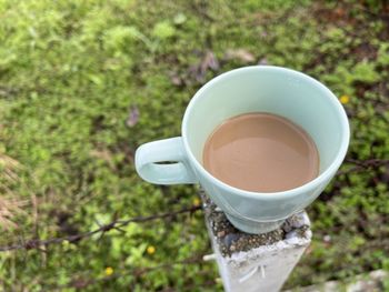 High angle view of coffee cup