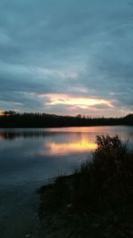 Scenic view of lake against cloudy sky