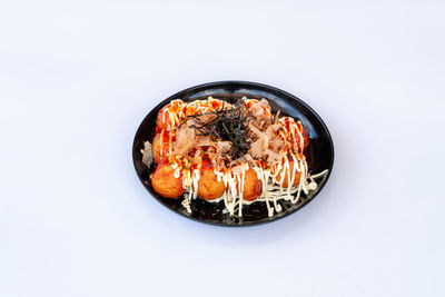 High angle view of food on white background