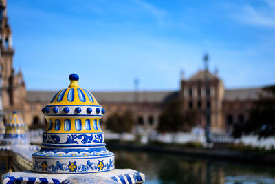 Close-up of cathedral against blue sky