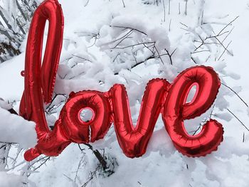 High angle view of red snow covered field