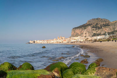 Scenic view of sea against clear sky