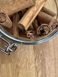 High angle view of coffee beans on table