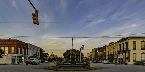 Panorama of main street in historic eufaula featuring 19th century architecture at dusk.